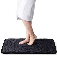 1pc Coral Velvet Stone Embossed Floor Mat, Non-Slip Door Mat, Solid Color Simple Bathroom Absorbent Foot Pad, Thickened Sponge Floor Mat