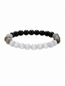 1 件水晶手链，黑色电气石拉长石手链，8 毫米圆形宝石首饰，适合男女