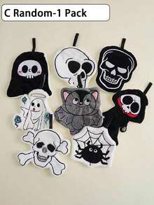 1pc Creative Skull & Ghost Design Hand Towel, Hanging Decorative Hand Towel For Kitchen, Bathroom, Room, Absorbent & Easy To Clean, Personalized Towel Back To School Dish Cloths Kitchen Towel - Multicolor - View 9