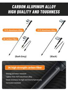 Naturehike 5 节碳纤维+铝合金可折叠伸缩登山杖，Longwind PRO/UL，超轻徒步杖，便携式，适合徒步旅行和背包旅行 - 彩色 - 查看 3