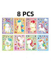 6pcs Make Your Own Unicorn Stickers,Party Favors - DIY Gifts For Girls,Mini Unicorn,Sticker Girls,Party Favor For Girls,Girls Wall Stickers,Girls Nails,Stickers Girl