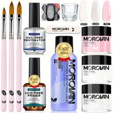 Morovan 3 Colors Acrylic Powder Manicure Kit - Beginner DIY Nail Extension, Including 15g Acrylic Powder *3 And Liquid, Nail Brush, Salon Quality Home Manicure Tools Holiday Gift - multicolour - View 1