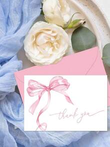 2/8pcs Pink/Blue Bow Thank You Card Set, Including Envelopes And Greeting Cards, Blank Note Cards, Wedding Invitations, Event Invitation Cards, Suitable For Valentine's Day, Birthday, Wedding, Party, Teacher Appreciation Gift, Christmas, Thanksgiving, Teacher Thank You Cards - Multicolor - View 3
