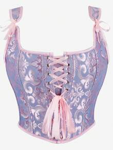 Áo nịt ngực định hình, áo ba lỗ thời trang Jacquard không dây có dây buộc chéo sau lưng, thích hợp làm áo khoác ngoài dự tiệc hóa trang - Màu tím  Violet - Xem 1