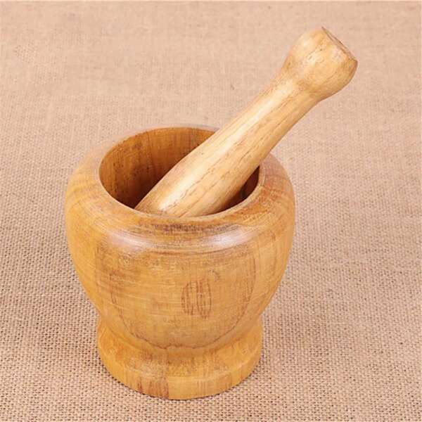 Wooden Mortar And Pestle Set Wooden Spice Pepper Crusher Herbs Grinder Garlic Mixing Bowl Kitchen Tool