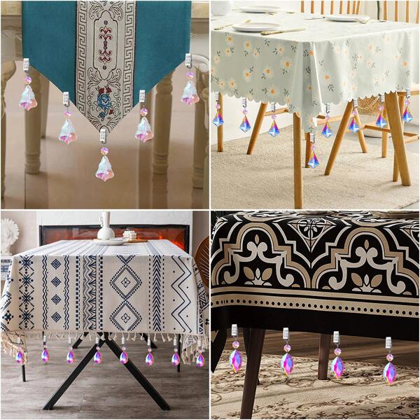 5pcs Colorful Sun Catcher Decorative Acrylic Crystal Table Cloth Clips Metal Clamps For Table Cloth Fixation, Home, Cafe, Restaurant, Hotel Table Decor, Sun Catchers