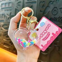1入多彩愛心流沙鑰匙扣，時尚潮流小袋掛件精美情侶適用於女孩作為小禮物 - 彩色 - 查看 20