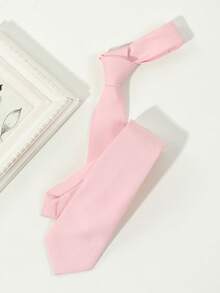 1pc Men Light Pink Fine Stripe Textured Skinny Necktie, Suitable For Wedding, Daily, School, Party, Dating OutfitMen Necktie - Pink - View 6