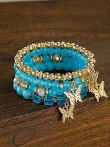 4条装女孩波西米亚创意手链 女孩饰品 蝴蝶水晶多层串珠时尚手链