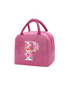 Fashionable Large Capacity Insulated Lunch Tote For Women,Printed With Flowers Letters A-Z Pattern, Thick Aluminum Foil Insulation, Zipper Closure And Fixed Shoulder Strap,Lightweight, Durable , Canvas Lined,Storage Box, Leak Proof Portable Fabric Cutlery Pouches, Durable Utensil Bags With Zipper,Stylish Picnic Bag - Perfect Gift Choice For Work, Camping, Picnics ,School, Travel Or Outdoor Activity ﻿ ﻿