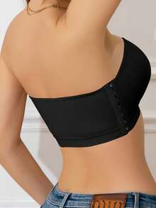 Women'S Beige Strapless Tube Bra With Front Closure & Removable Pads - Adjustable Comfort Fit, Soft Breathable Fabric For Casual Attire, Summer Underwear, Comfortable Underwear, Sleek Undergarment, Durable Underwear - 黑色 - 查看 4