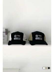 1pc New Arrival Contrasting Color Wide Brim Small Face Baseball Cap, Student Letter American Style Baseball Hat,