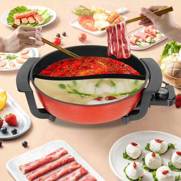 Eatssode 220V Elektrischer Kochtopf, Intelligente Temperaturkontrolle Kochtopf, 6L Twin Hot Pot Shabu Induktion Feuertopf Suppentopf Kochgeschirr, Elektrischer Kochtopf mit Glasdeckel Geeignet für Haushalt Küche Restaurant