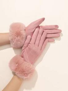 1 Pair Solid Color Casual Elegant Polyester Touchscreen Full Finger Gloves, Warm Thermal Lined, Cute For Students, Cycling, Adults, Outdoor, Winter