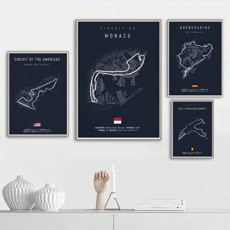 1/3 Piezas Obras de arte de pared Pósters con marco opcional Moderno Circuito de Imola Mónaco F1 Pintura en lienzo Arte de pared Fórmula 1 Póster nórdico Imagen estética de carreras de motor para decoración del hogar