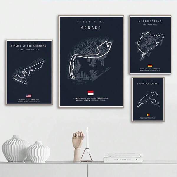1/3PCS Wall Arts Posters Optional Frame Modern F1 Imola Monaco Track Circuit Canvas Painting Formula F1 Wall Art Nordic Poster Aesthetic Motorsport Race Picture For Home Decor