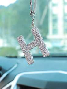 1pc Car Interior Pendant Rhinestone A-Z Letter Car Rear View Mirror Pendant Rear View Mirror Pendant Interior Decoration