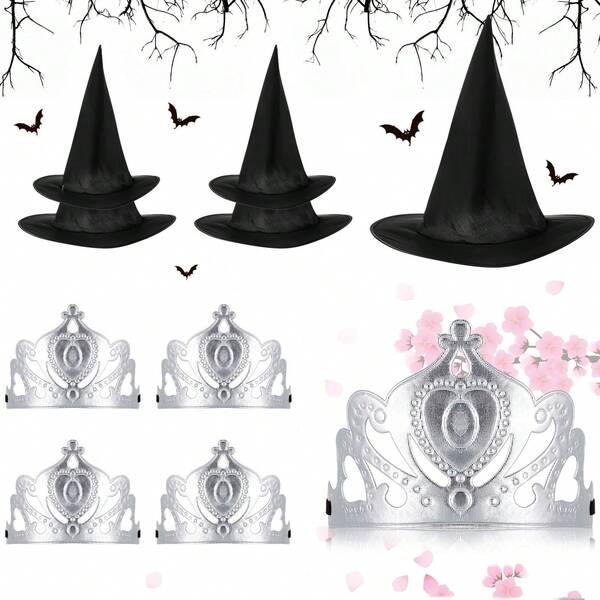 8 قطع طقم تاج الأميرة وقبعةساحرة، تاج الملكة الملكي وقبعات الساحر السوداء لديكور حفلة زهري أخضر، هدايا وحظوظ