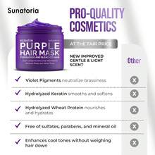 Sunatoria New Keratin Purple Hair Mask- Blonde Hair Purple Toner - Repair &Amp; Nourishment Treatment For Bleached, Brassy Hair - Blue Hair Mask, No Yellow Tones - Deep Conditioner For Color Treated Locks - White - View 7