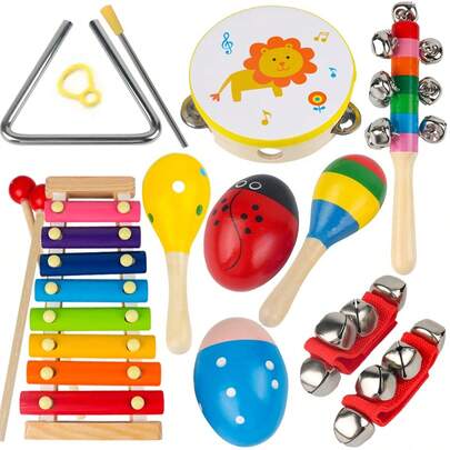 10pcs Children's Early Education Orff Musical Instrument Set - Wooden Sensory Percussion Toys For Music Development