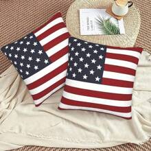 2 Pcs American Flag Pillowcases, 18x18 Inches - Modern Style, Soft Polyester, Machine Washable, Zipper Closure - Decorative Throw Pillow Covers For Living Room Sofa, Porch Swing Cushions, Without Pillow Insert