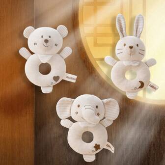 1 件婴儿男女通用卡通圆形摇铃玩具，舒缓抓握摇铃玩具，适合新生儿礼物