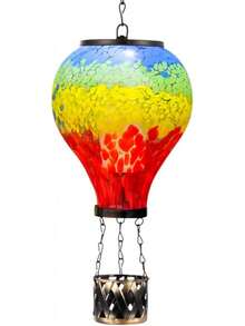 Starsoul Hot Balloon Solar Lantern With Flower Projection Metal Outdoor Waterproof Hot Balloon Solar Lights Hanging Lantern For Garden Yard Patio Decor - 紮染-F - 查看 1