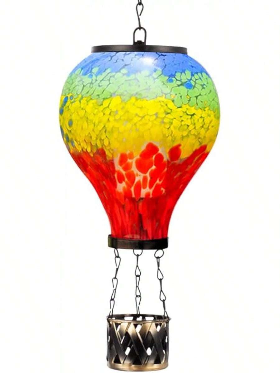 Starsoul Hot Balloon Solar Lantern With Flower Projection Metal Outdoor Waterproof Hot Balloon Solar Lights Hanging Lantern For Garden Yard Patio Decor - 紮染-F - 查看 1