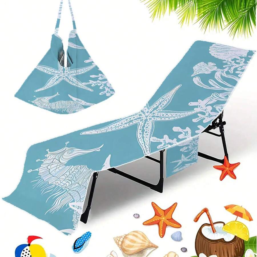 1pc Foldable Beach Chair Cover That Can Be Folded Into A Handbag, With Side Pockets For Glasses And Phone. Beach Chair Cover, Pool Chair Cover, Microfiber Lounge Chair, Sunbathing Beach Hotel, Easy To Carry Camping & Travel Towels - Multicolor - View 1