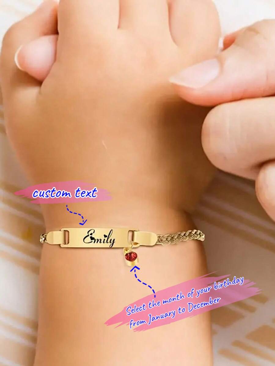 1pc Personalized Engraved Name & Date December Birthstone Bracelet - Stainless Steel Adjustable Faux Crystal Pendant, Elegant And Cute Graduation Gift, Birthday Gift