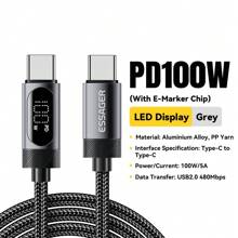 ESSAGER USB ToType C To Type C Fast Charging Cable 100W Cord For Phone 480Mbps Power Display Compatible With IPhone 16, 16 Pro Max, 15, 15 Plus, 15 Pro, 15 Pro Max,Compatible With Redmi, Compatible With OnePlus Charger