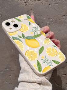 1 件复古白色软手机壳，柠檬、花朵和叶子图案，适用于 11/12/13/14/15/16 Pro Max，设计防水防震防摔防刮