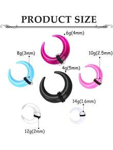 Milacolato 16G-6G Septum Pincher Tapers Rings Acrylic Stainless Steel Internally Threaded Spike Horseshoe Barbells Septum Pincher Nose Ear Cartilage Stretching Kit For Women Men - Nhiều màu - Xem 2