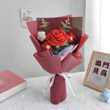 1pc Realistic Knitted Rose Flower Bouquet, Handmade Crocheted Tulip Flower Bunch, Yarn Flower, Bridal Bouquet, Suitable For Father's Day, Back To School, Graduation, Thanksgiving, Christmas, Wedding Anniversary, Gift For Family, Friends, Classmates, Lovers, Decor For Home, Room, Wedding, Birthday Party, Office Desk, Restaurant, Garden, Indoor & Outdoor - Multicolor - View 11
