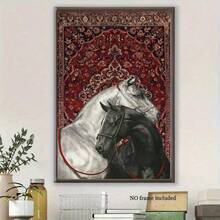 1 tấm tranh vải canvas không khung cổ điển treo tường - Hai chú ngựa trên thảm, thiết kế thảm và cưỡi ngựa, họa tiết truyền thống màu đỏ và xanh, trang trí phòng thẩm mỹ hiện đại cho phòng khách, hành lang, phòng ngủ - Nhiều màu - Xem 5