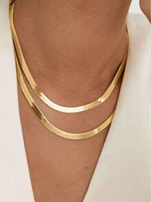 1pc Fashion Minimalist Multi-Layer Snake Bone Chain, Suitable For Daily Wear - Yellow Gold - View 1