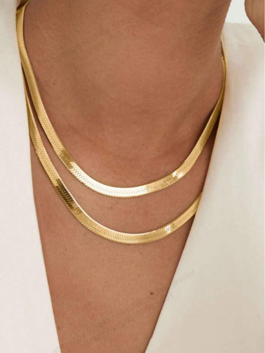 1pc Fashion Minimalist Multi-Layer Snake Bone Chain, Suitable For Daily Wear - Yellow Gold - View 1