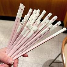 8双粉色心形筷子套装，防滑、耐热、可重复使用、可清洗，适合家庭和餐厅使用，适合家庭庆祝活动、学校用品 - 粉色 - 查看 5