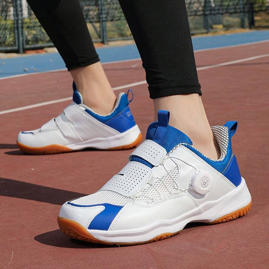 TACHUAN 1 Par de Tênis Esportivos Profissionais de Badminton, Antiderrapante, Respirável, Durável, Cadarço Frontal Feminino com Sola de Borracha - Azul e Branco - Visão 1