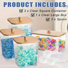 Laundry Pods Container,Clear Laundry Room Organization Containers,Large Laundry Detergent Powder Storage Containers With Wooden Lids & Labels,Laundry Pods Holder For Scent Booster,Powder,Pods, Bathroom Accessories, Room Decor - Multicolor - View 2