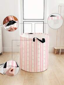 1 pieza Cesta de almacenamiento redonda plegable de gran capacidad con estampado de mariposas multicolor y rayas, de uso múltiple para baño, habitación, lavandería, organización de juguetes y artículos de bebé