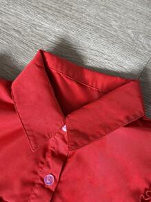 Women's Spring Summer Casual Holiday Solid Colour Shrink Pleated Wooden Earring Button Loose Cardigan Short Sleeve Shirt