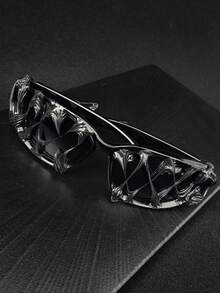 CASHEW FLOWER SKULL 1 件骷髅装饰滴胶手工随机效果不对称复古波西米亚优雅派对镜框男女通用时尚眼镜 - 黑色 - 查看 20