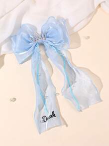 1 Stück individuell gestaltete blaue Mesh-Haarschleife für Mädchen, personalisierte Namenenschleife, Haarspangen mit glitzernder Strass-Krone, Quasten-Dekor, elegante Prinzessin Haarstyling-Clips, Sommer-Haarspangen, Kinderhaar-Accessoires