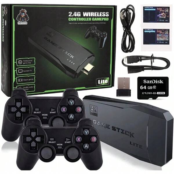 HDTV-Spielkonsole, Dual-Core A7 64G-Speicherkarte, 24-Sprachen-Emulator, kostenloser Wireless-Controller + Handbuch, kompatibel mit PS1/SFC und anderen klassischen Plattformen​