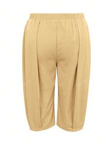 Pantaloni de damă de primăvară/vară, mărime mare, culoare solidă, casual, cu picior larg, cu buzunare, kaki, ținută versatilă de zi cu zi