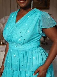 Women Cake Dresses Pleated V Neck High Waist Shiny With Lining Party Event Plus Size Ladies Gowns