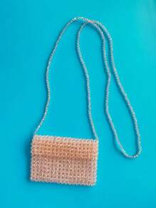 Bolso bandolera diagonal de verano con cuentas de vidrio y acrílico de colores, solo cabe barra de labios y llaves