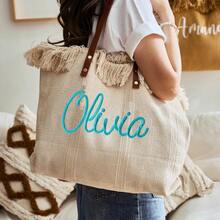 Bolsa de tela personalizada bordada para dama de honor, bolsa de lona, adecuada para regalos de la fiesta nupcial, bolsa de playa con borlas estilo bohemio, adecuada para novia, regalos de despedida de soltera, bolsa de tela, bolsa de dama de honor, bolsa de playa para dama de honor, regalos para dama de honor, bolsa de tela personalizada, bolsa de playa, bolsa de tela de playa, regalos para mamá, bolsa de tela para dama de honor, bolsa de arpillera, regalos para ella, útiles escolares, vuelta al cole, regalos escolares, suministros de oficina, artículos escolares, suministros para el aula - Multicolor - Ver 6