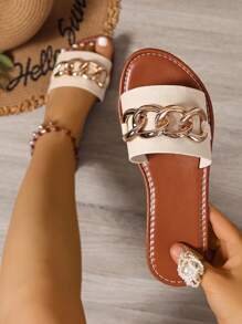 Wide Fit Rhinestoned Slippers, Comfortable Ladies Flat Slide Sandals, Korean Style Casual Slip-On Thong Sandals For Summer, Spring/Autumn Woven Roman Sandals, Fashion Summer Flats To Wear With Dresses For Beach/Outdoor